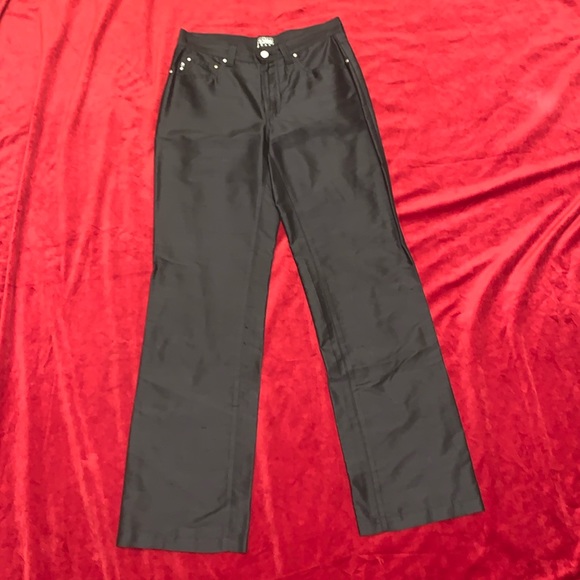 Gianfranco Ferre Jeans Vintage 90s Black Shiny Linen Blend Straight Pants Sz 2 - Picture 1 of 8